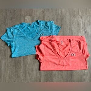 Under Armour heat gear Tees XS Lot - Orange Coral and Aqua
